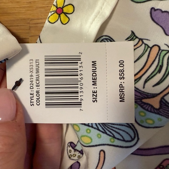 Fresh Prints of Bel Air Multicolor Mushroom Print Button Up Short Sleeve NWT - Picture 9 of 13